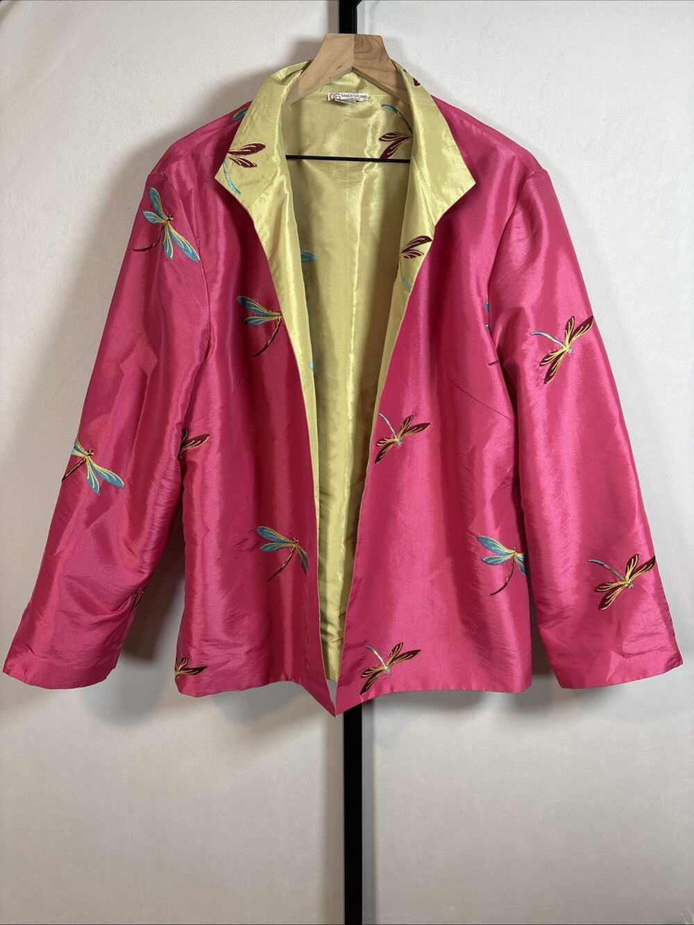 Grace Chuang Dragonfly Jacket Size 4XL Pink Colorful Embroidered Asian Inspired